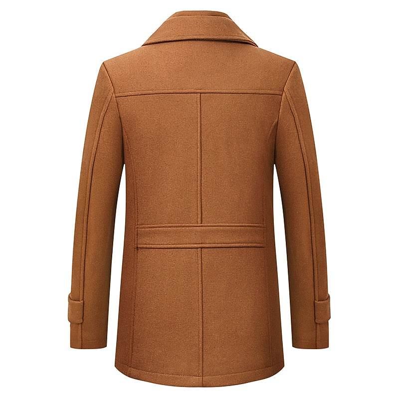 Wool Blend Coat Men's Black Double Collar Zip Trench Jacket – Office, Business, Casual, Gift