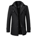 Wool Blend Coat Men's Black Double Collar Zip Trench Jacket – Office, Business, Casual, Gift