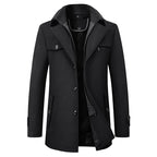 Wool Blend Coat Men's Black Double Collar Zip Trench Jacket – Office, Business, Casual, Gift
