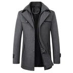 Wool Blend Coat Men's Black Double Collar Zip Trench Jacket – Office, Business, Casual, Gift