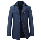 Wool Blend Coat Men's Black Double Collar Zip Trench Jacket – Office, Business, Casual, Gift