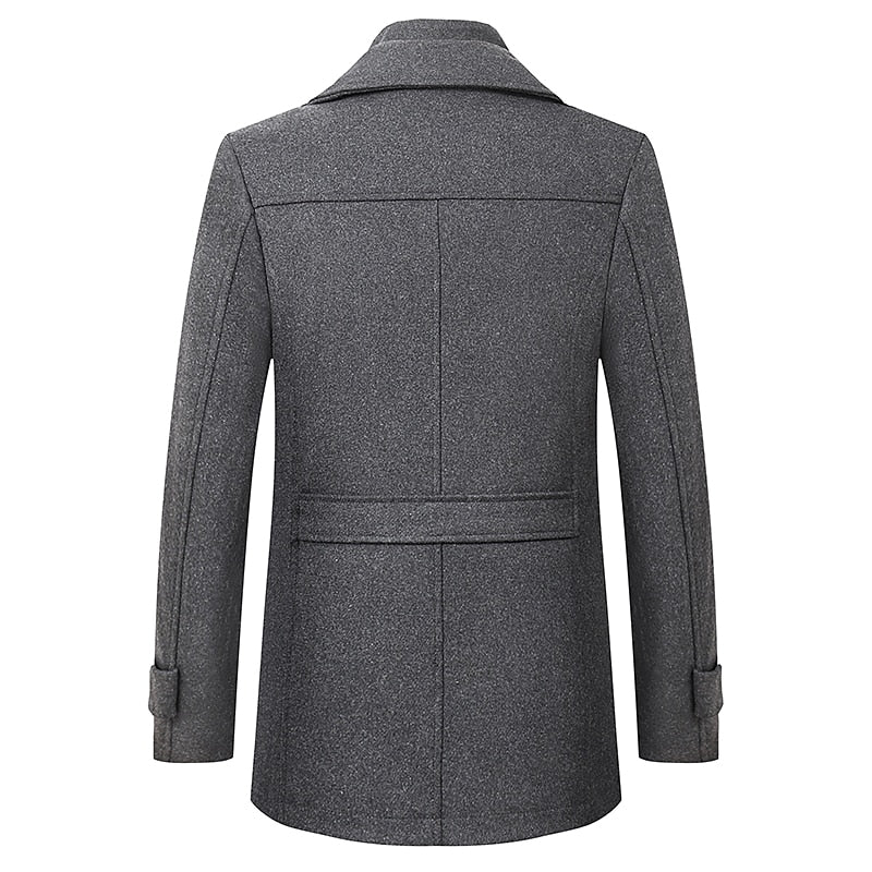 Wool Blend Coat Men's Black Double Collar Zip Trench Jacket – Office, Business, Casual, Gift