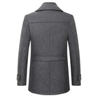 Wool Blend Coat Men's Black Double Collar Zip Trench Jacket – Office, Business, Casual, Gift