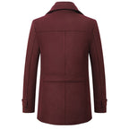 Wool Blend Coat Men's Black Double Collar Zip Trench Jacket – Office, Business, Casual, Gift