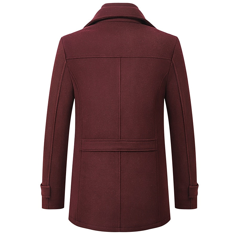 Wool Blend Coat Men's Black Double Collar Zip Trench Jacket – Office, Business, Casual, Gift