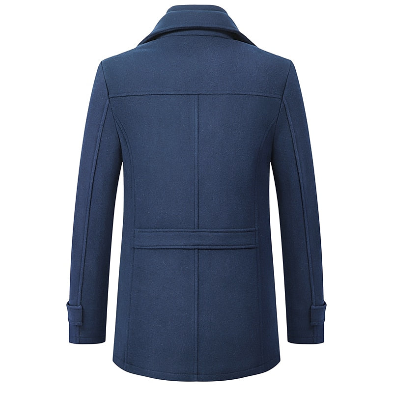 Wool Blend Coat Men's Black Double Collar Zip Trench Jacket – Office, Business, Casual, Gift