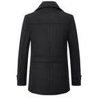 Wool Blend Coat Men's Black Double Collar Zip Trench Jacket – Office, Business, Casual, Gift