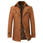 Wool Blend Coat Men's Black Double Collar Zip Trench Jacket – Office, Business, Casual, Gift
