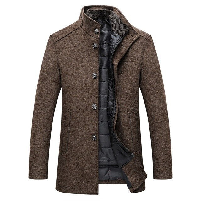 Wool Blend Coat Men's Stand-Collar Single-Breasted Jacket – Office, Casual · Faylori