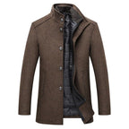 Wool Blend Coat Men's Stand-Collar Single-Breasted Jacket – Office, Casual · Faylori
