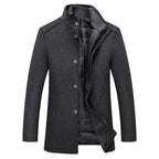 Wool Blend Coat Men's Stand-Collar Single-Breasted Jacket – Office, Casual · Faylori