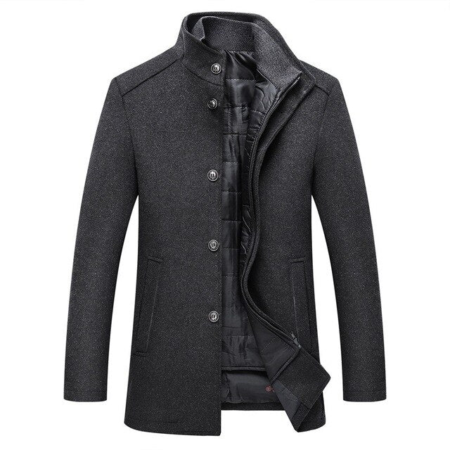 Wool Blend Coat Men's Stand-Collar Single-Breasted Jacket – Office, Casual · Faylori