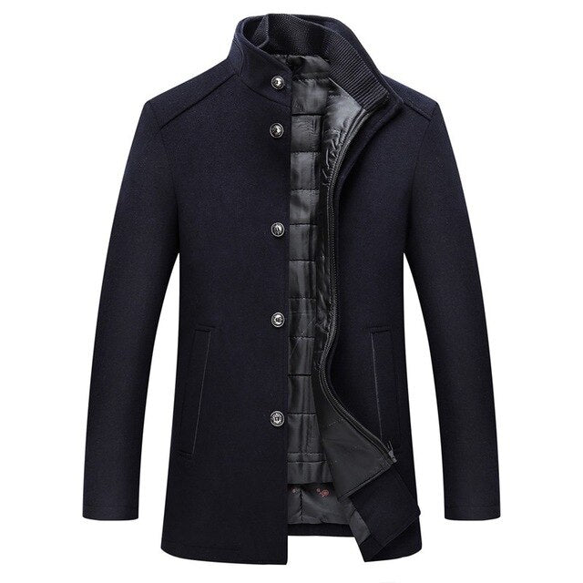Wool Blend Coat Men's Stand-Collar Single-Breasted Jacket – Office, Casual · Faylori