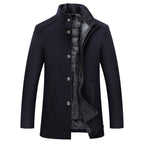 Wool Blend Coat Men's Stand-Collar Single-Breasted Jacket – Office, Casual · Faylori