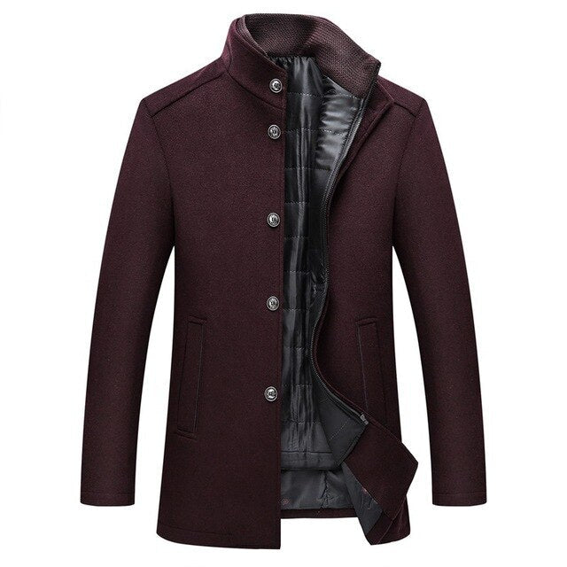 Wool Blend Coat Men's Stand-Collar Single-Breasted Jacket – Office, Casual · Faylori