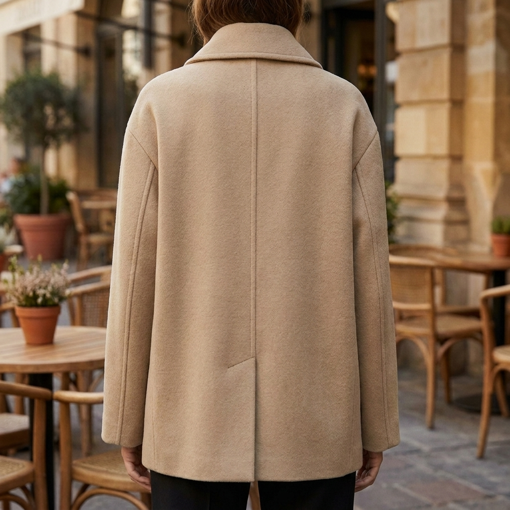 Wool Blend Coat Women's Beige Collared Button-Front Jacket – Casual, Office · Faylori