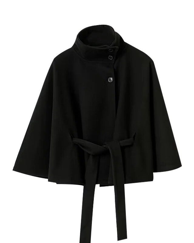 Wool Blend Coat Women's Belted Stand Collar Button-Front Jacket – Office, Casual, Winter, Gift