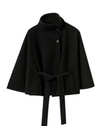 Wool Blend Coat Women's Belted Stand Collar Button-Front Jacket – Office, Casual, Winter, Gift