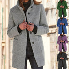 Wool Blend Coat Women's Stand Collar Button Front Long Jacket Gray – Casual, Office, Winter