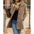 Wool Blend Coat Women's Turndown Collar Single-Breasted Jacket – Casual, Office · Faylori