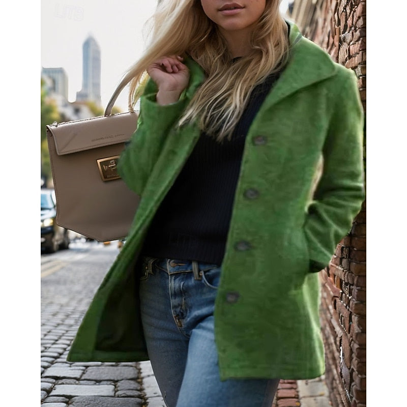Wool Blend Coat Women's Turndown Collar Single-Breasted Jacket – Casual, Office · Faylori