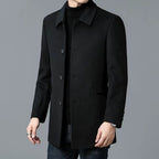 Wool Blend Overcoat Men's Gray Notched Collar Single-Breasted Jacket – Casual, Office, Winter, Gift