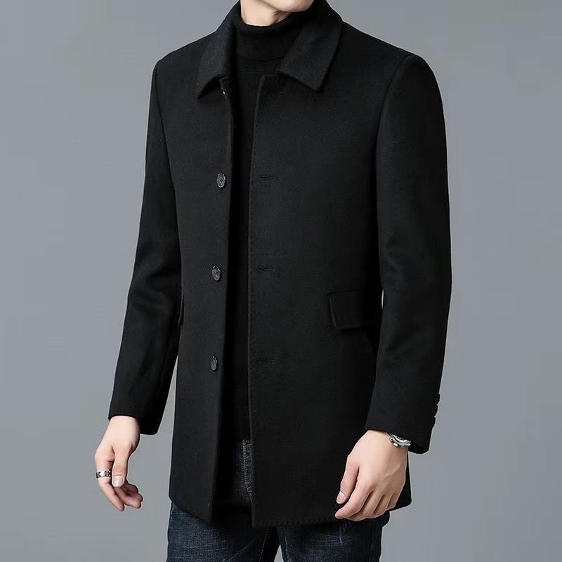 Wool Blend Overcoat Men's Gray Notched Collar Single-Breasted Jacket – Casual, Office, Winter, Gift