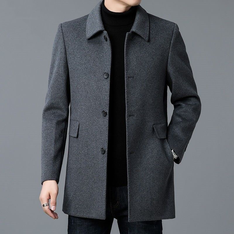 Wool Blend Overcoat Men's Gray Notched Collar Single-Breasted Jacket – Casual, Office, Winter, Gift