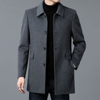 Wool Blend Overcoat Men's Gray Notched Collar Single-Breasted Jacket – Casual, Office, Winter, Gift