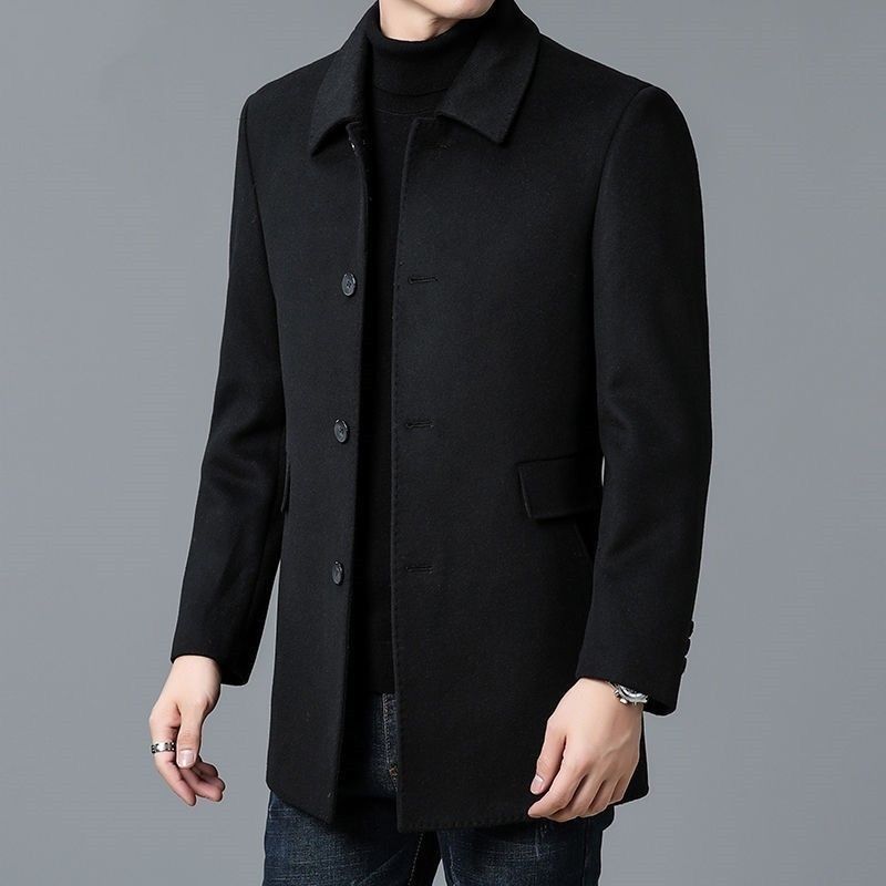 Wool Blend Overcoat Men's Gray Notched Collar Single-Breasted Jacket – Casual, Office, Winter, Gift