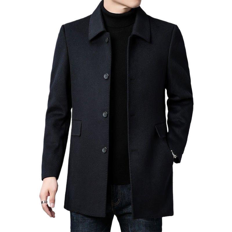 Wool Blend Overcoat Men's Gray Notched Collar Single-Breasted Jacket – Casual, Office, Winter, Gift