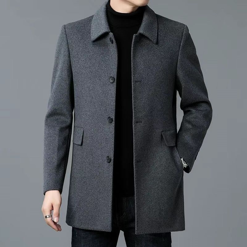 Wool Blend Overcoat Men's Gray Notched Collar Single-Breasted Jacket – Casual, Office, Winter, Gift