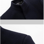 Wool Blend Trench Coat Men's Single-Breasted Stand Collar Navy – Office, Casual, Winter Gift