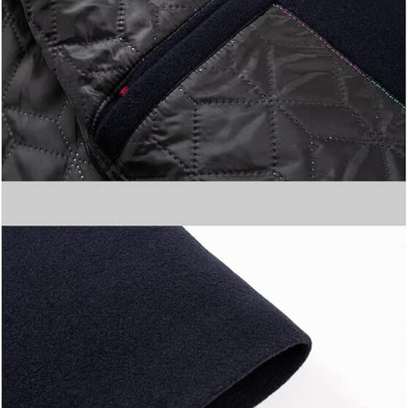 Wool Blend Trench Coat Men's Single-Breasted Stand Collar Navy – Office, Casual, Winter Gift