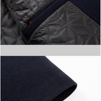 Wool Blend Trench Coat Men's Single-Breasted Stand Collar Navy – Office, Casual, Winter Gift
