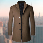 Wool Blend Trench Coat Men's Single-Breasted Stand Collar Navy – Office, Casual, Winter Gift