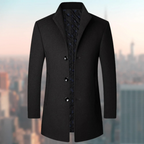Wool Blend Trench Coat Men's Single-Breasted Stand Collar Navy – Office, Casual, Winter Gift