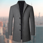 Wool Blend Trench Coat Men's Single-Breasted Stand Collar Navy – Office, Casual, Winter Gift