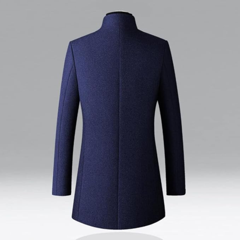 Wool Blend Trench Coat Men's Single-Breasted Stand Collar Navy – Office, Casual, Winter Gift