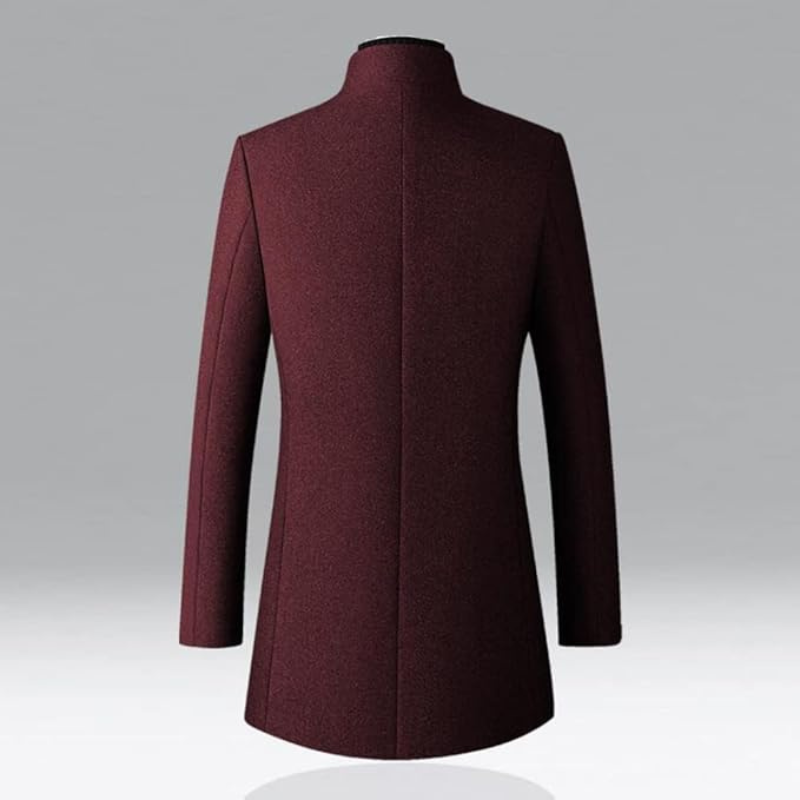 Wool Blend Trench Coat Men's Single-Breasted Stand Collar Navy – Office, Casual, Winter Gift