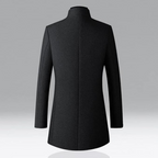 Wool Blend Trench Coat Men's Single-Breasted Stand Collar Navy – Office, Casual, Winter Gift