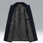 Wool Blend Trench Coat Men's Single-Breasted Stand Collar Navy – Office, Casual, Winter Gift