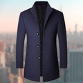 Wool Blend Trench Coat Men's Single-Breasted Stand Collar Navy – Office, Casual, Winter Gift
