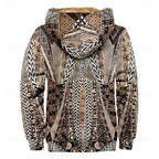 Zip Hooded Jacket Men's Fleece Lined Aztec Geometric Print – Casual, Winter Warm Outerwear Gift