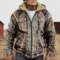 Zip Hooded Jacket Men's Fleece Lined Aztec Geometric Print – Casual, Winter Warm Outerwear Gift