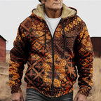 Zip Hooded Jacket Men's Fleece Lined Aztec Geometric Print – Casual, Winter Warm Outerwear Gift