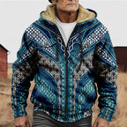 Zip Hooded Jacket Men's Fleece Lined Aztec Geometric Print – Casual, Winter Warm Outerwear Gift