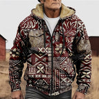 Zip Hooded Jacket Men's Fleece Lined Aztec Geometric Print – Casual, Winter Warm Outerwear Gift