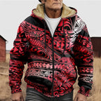 Zip Hooded Jacket Men's Fleece Lined Aztec Geometric Print – Casual, Winter Warm Outerwear Gift