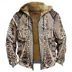 Zip Hooded Jacket Men's Fleece Lined Aztec Geometric Print – Casual, Winter Warm Outerwear Gift